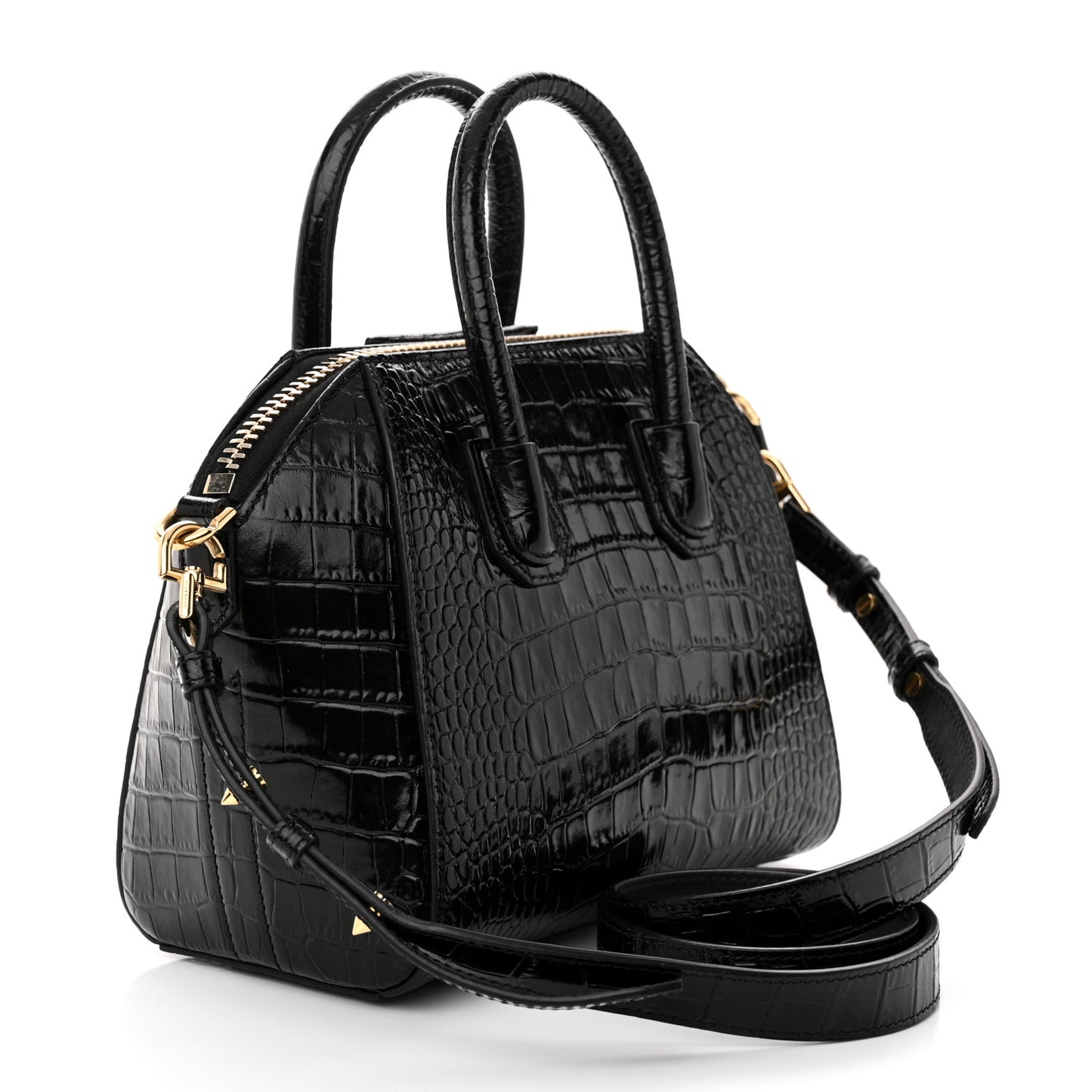 Calfskin Crocodile Embossed Mini Antigona Black