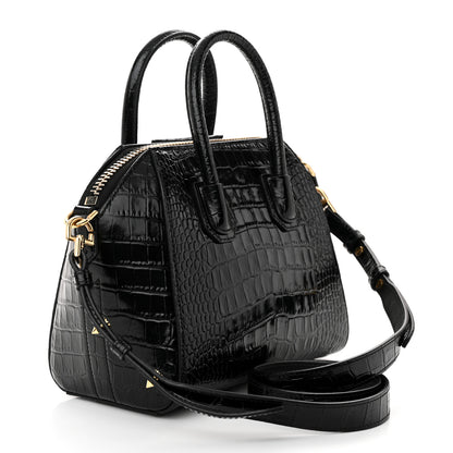 Givenchy Calfskin Crocodile Embossed Mini Antigona Black 3 of 10