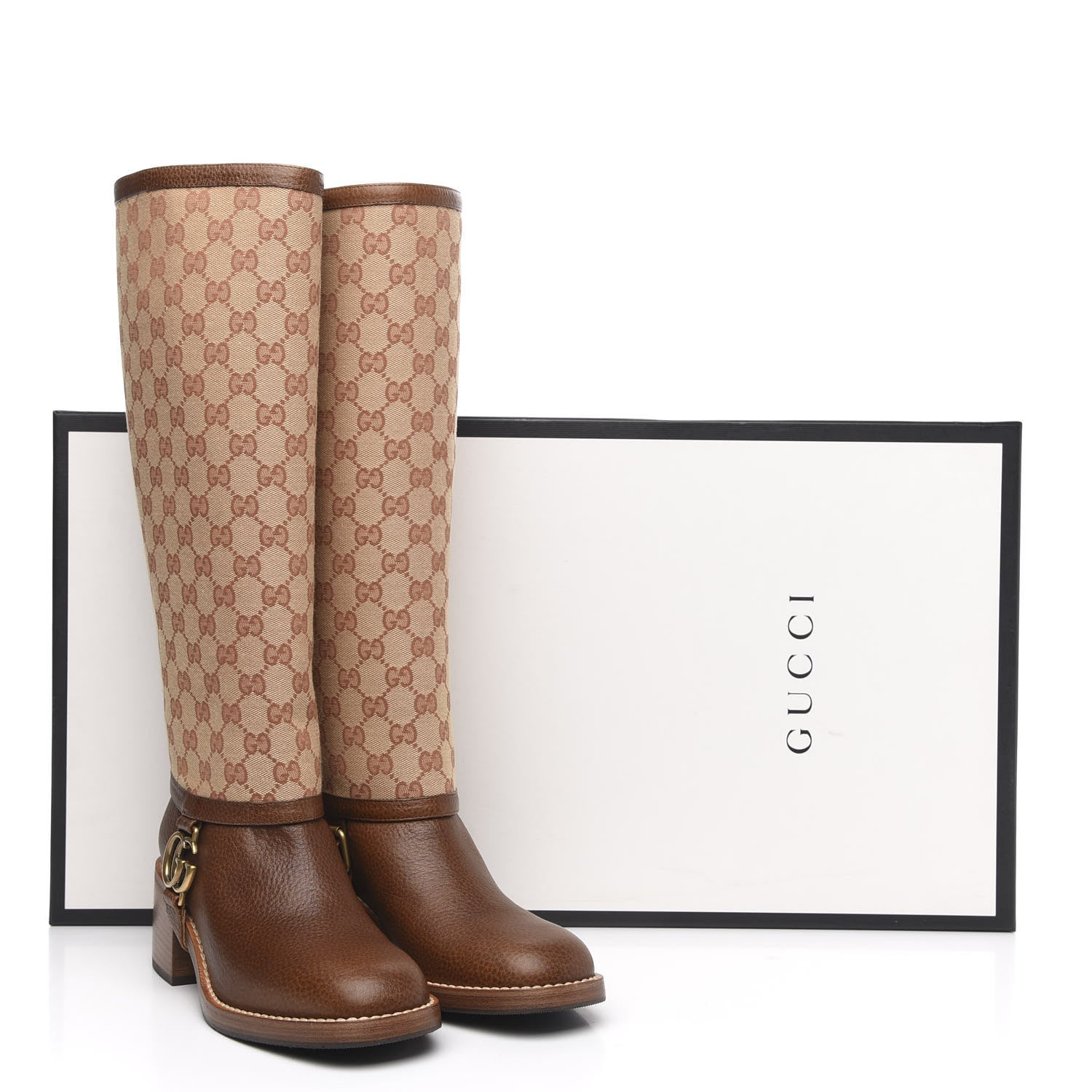 Gucci GG Monogram Calfskin Lola Tall Boots 37.5 Beige Ruggine Cuir 9 of 9
