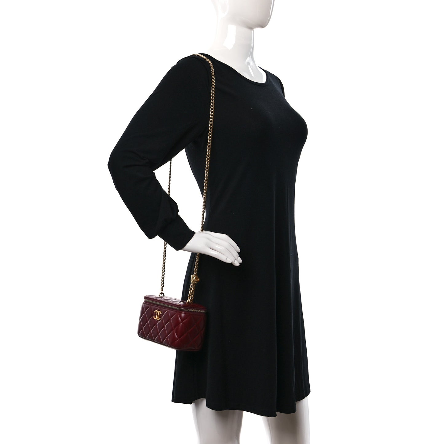 Lambskin Quilted Small Pillow Crush Vanity Case With Chain Dark Red