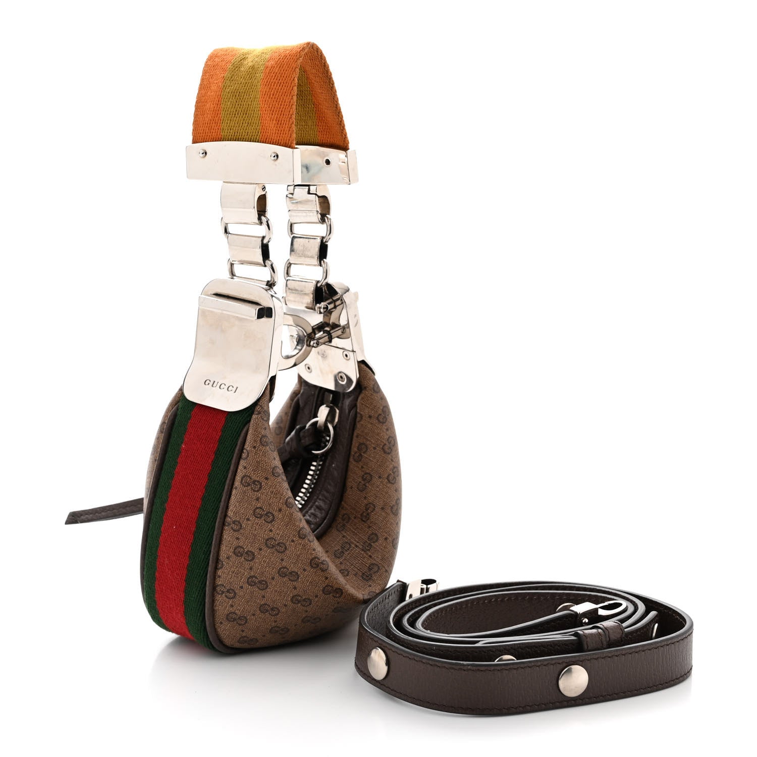 Gucci GG Supreme Monogram Textured Calfskin Web Mini Attache Hobo Beige Ebony New Acero 3 of 11