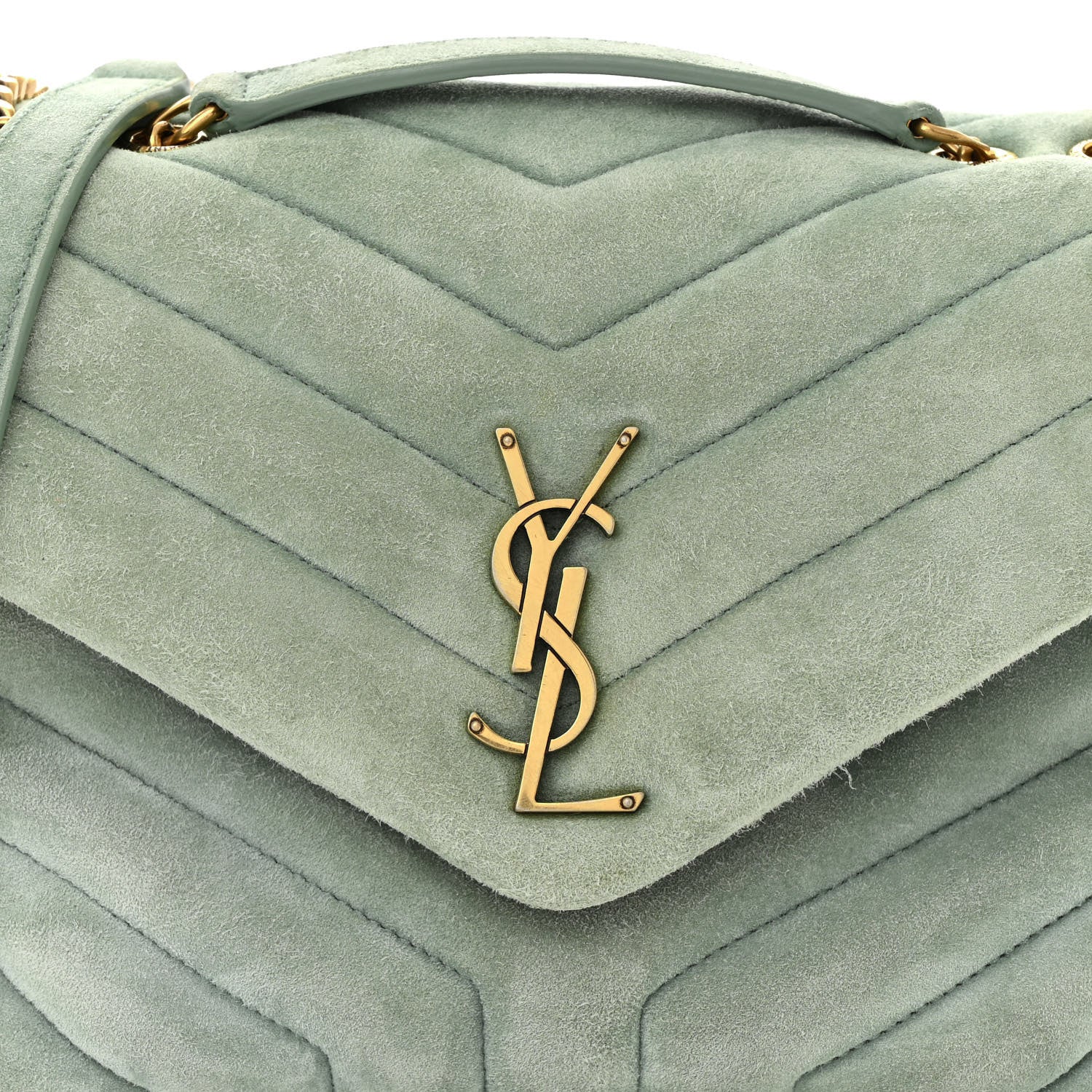 Saint Laurent Suede Calfskin Y Quilted Monogram Small Loulou Chain Satchel Vert Opaline 8 of 11