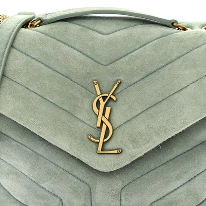 Saint Laurent Suede Calfskin Y Quilted Monogram Small Loulou Chain Satchel Vert Opaline 8 of 11