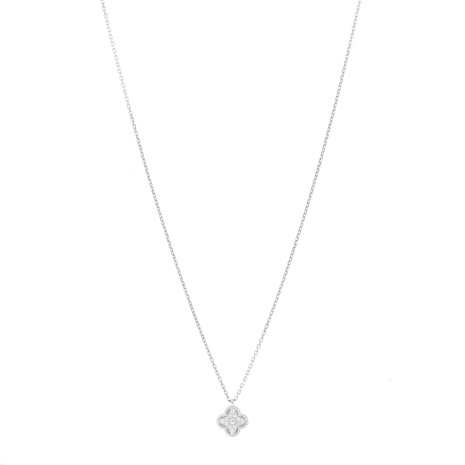 Van Cleef & Arpels 18K White Gold Diamond Sweet Alhambra Pendant Necklace 1 of 5