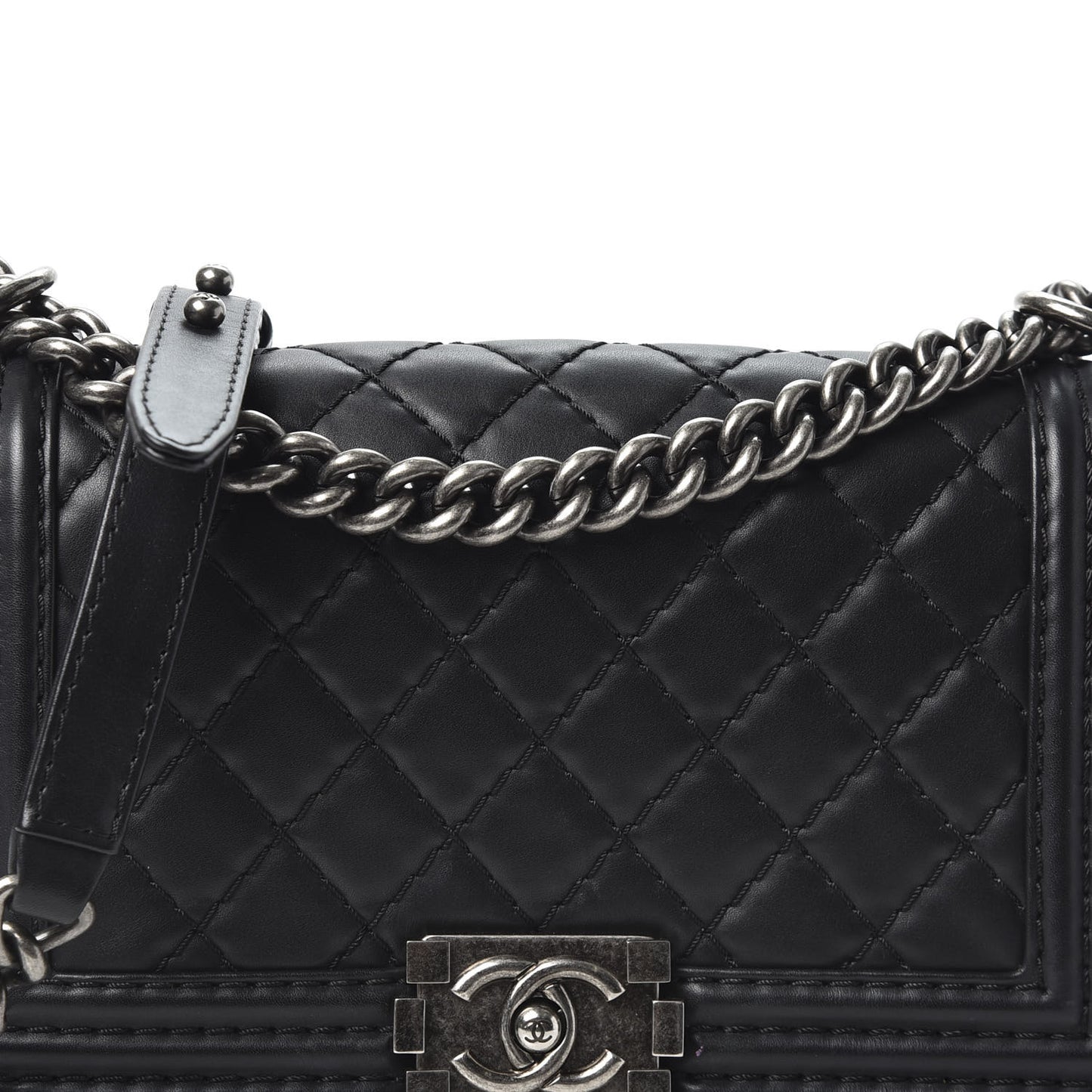 Lambskin Stitched Medium Boy Flap Black