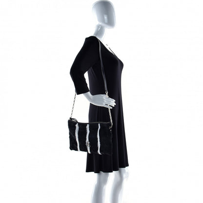 Jimmy Choo Pony Hair Striped Chain Clutch Black White 3 of 10