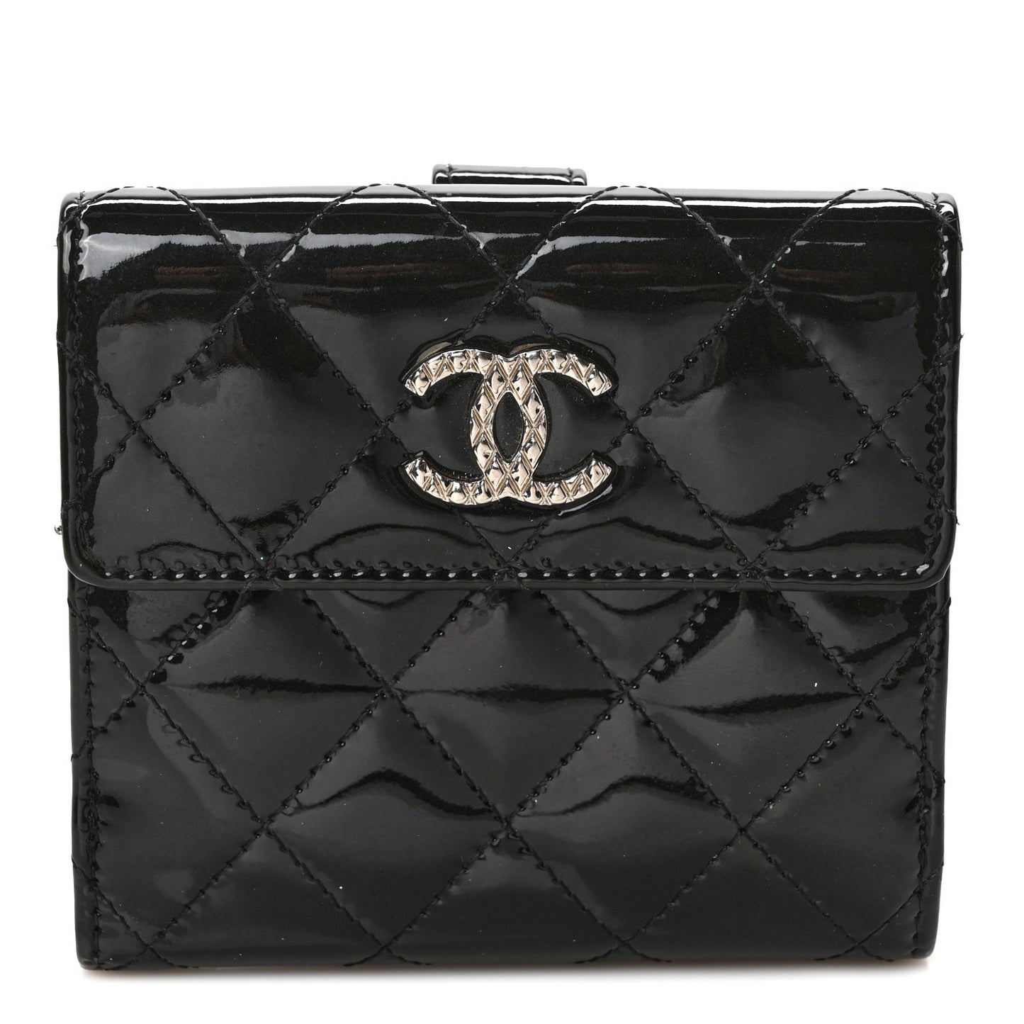 Patent Quilted Brilliant Compact Wallet Black