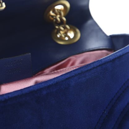 Gucci Velvet Matelasse Mini GG Marmont Shoulder Bag Cobalt Blue 9 of 11