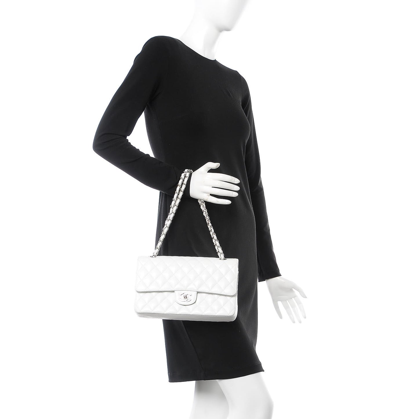 Caviar Quilted Medium Double Flap White