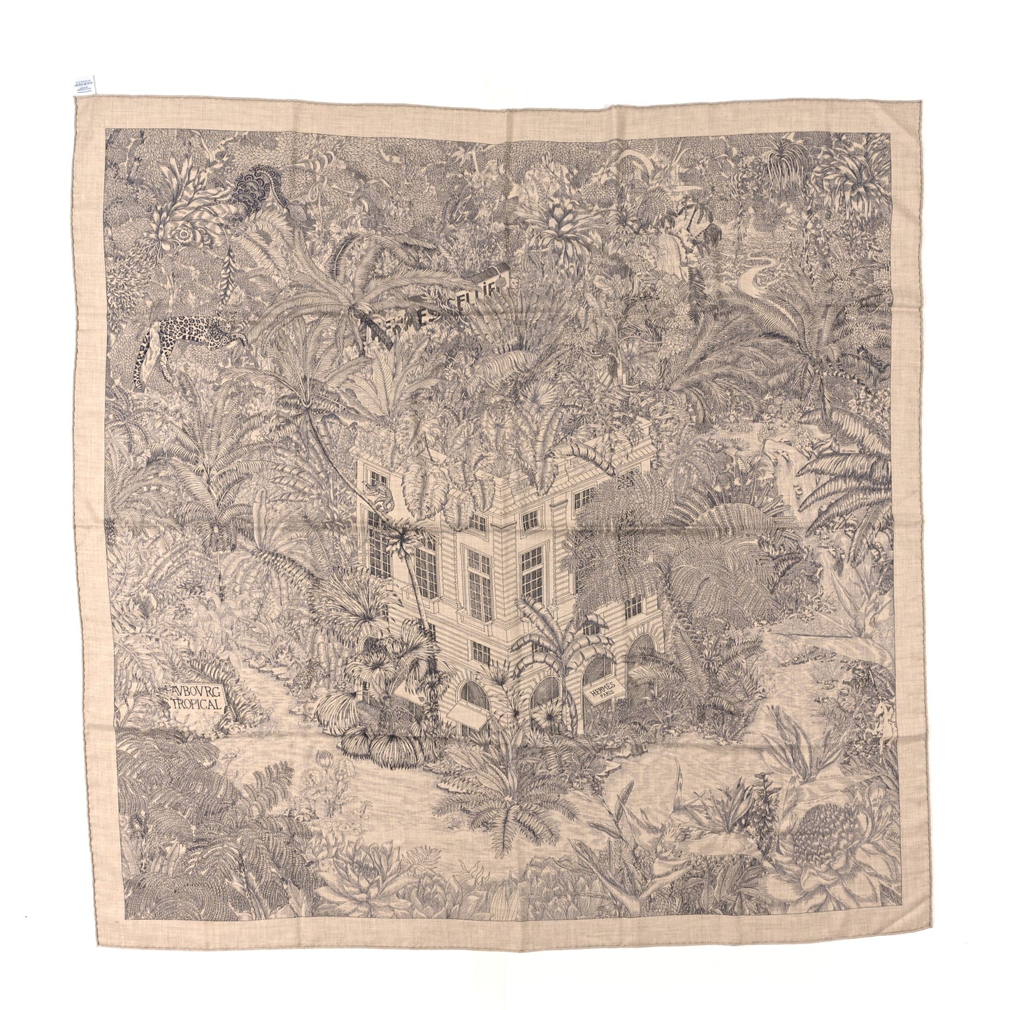 Cashmere Silk Faubourg Tropical Shawl 140 Naturel Gris Anthracite