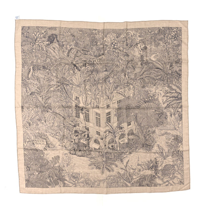 Hermes Cashmere Silk Faubourg Tropical Shawl 140 Naturel Gris Anthracite 1 of 3