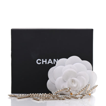 Chanel Crystal Cha-Nel Logo Drop Earrings Gold 5 of 5