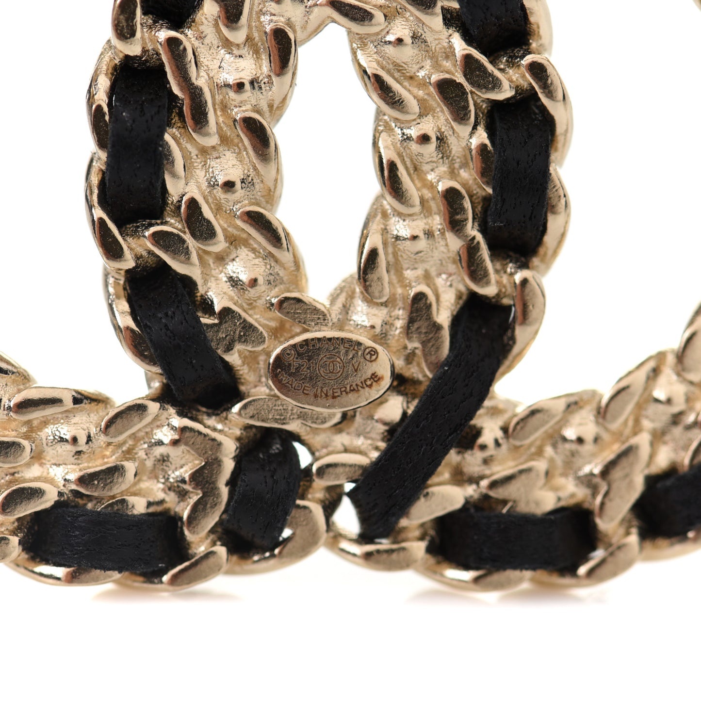 Lambskin Crystal Vintage Allure CC Chain Brooch Black Gold