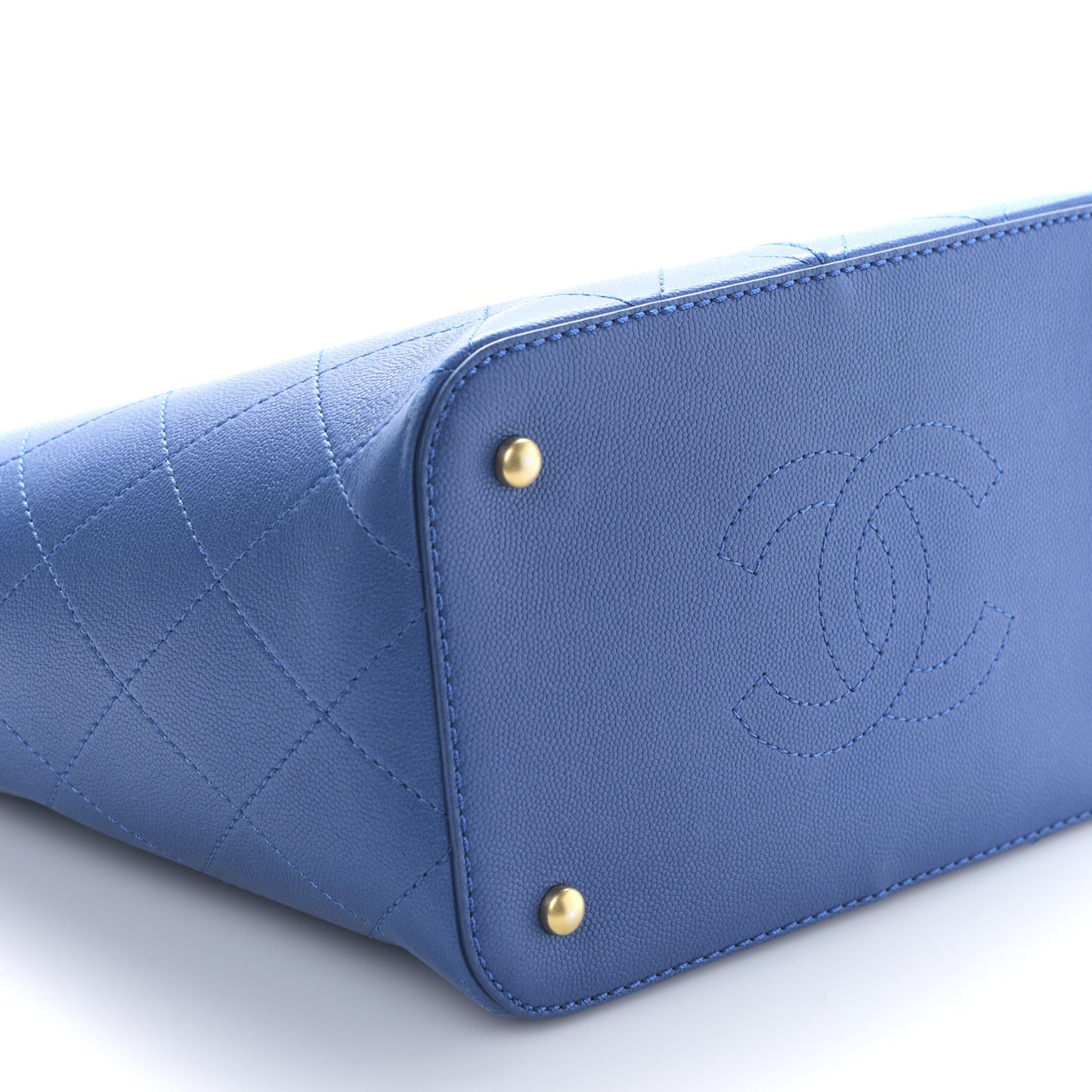 Caviar Stitched Small Shopping Bag Blue