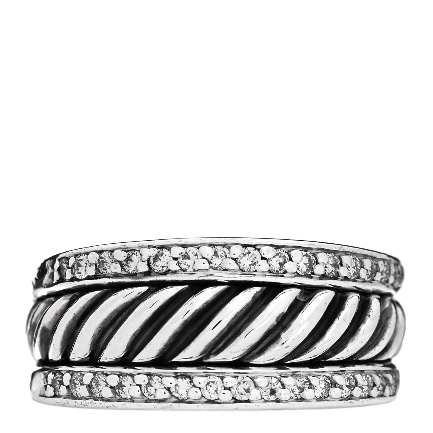 Sterling Silver Diamond Cable Band Ring 52 6