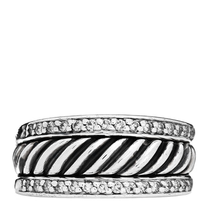 David Yurman Sterling Silver Diamond Cable Band Ring 52 6 1 of 5