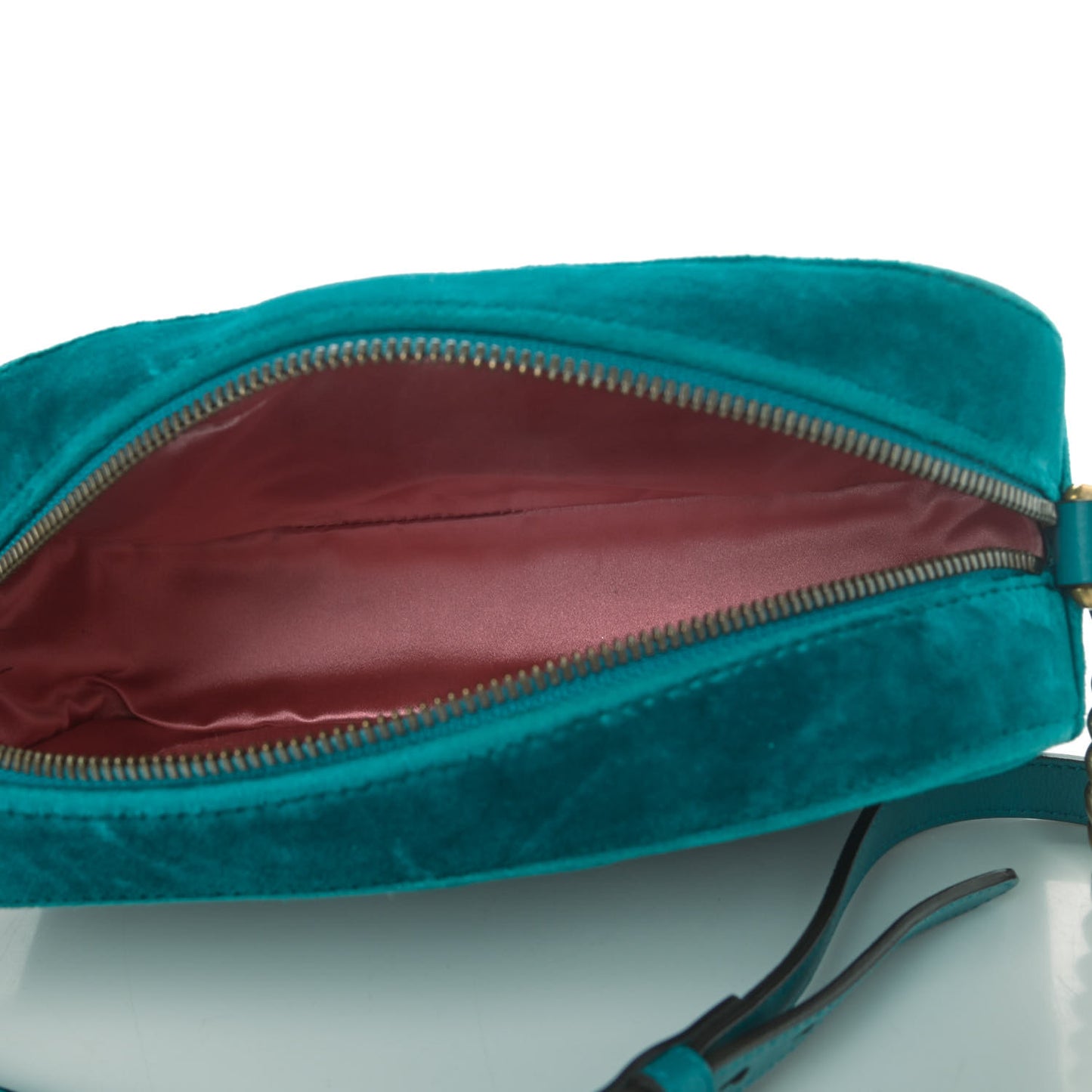 Velvet Matelasse Small GG Marmont Chain Shoulder Bag Pavone Cyan