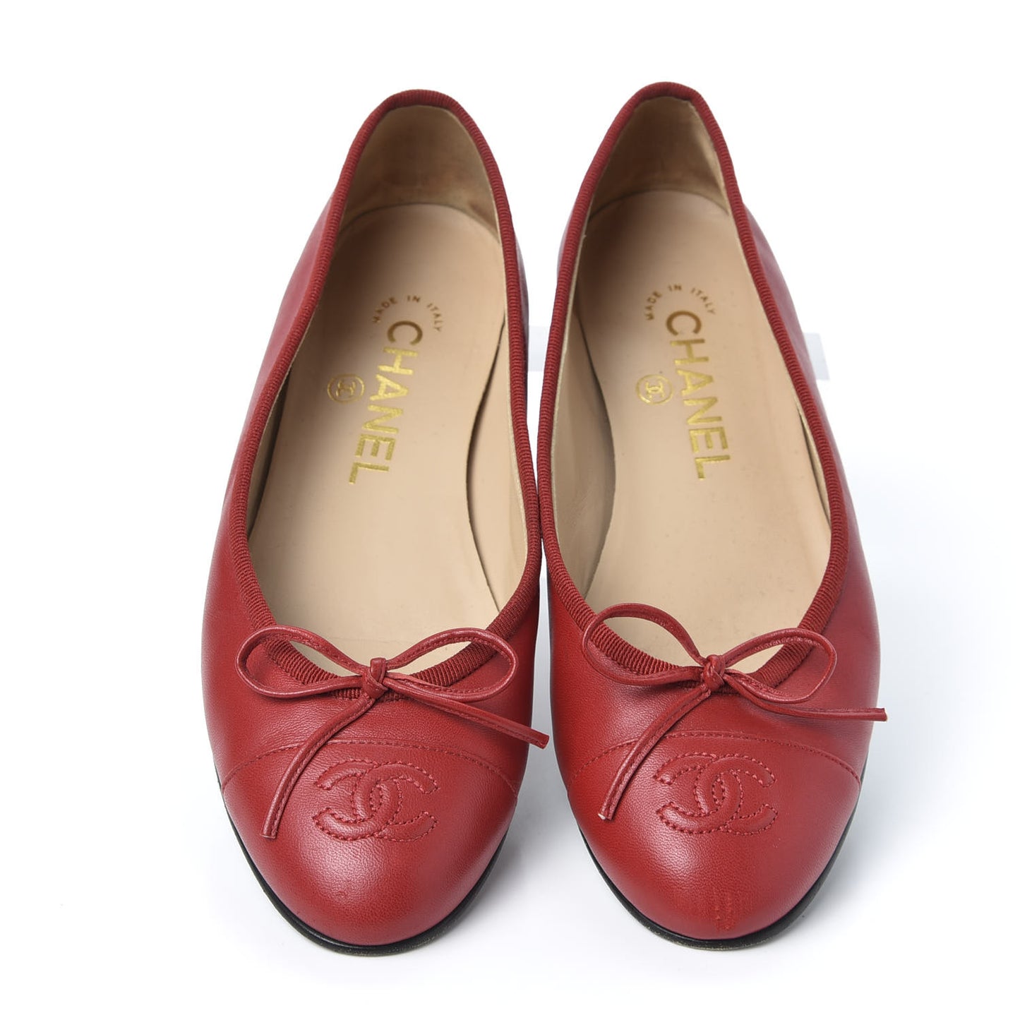 Lambskin Cap Toe Ballerina Flats 36 Red