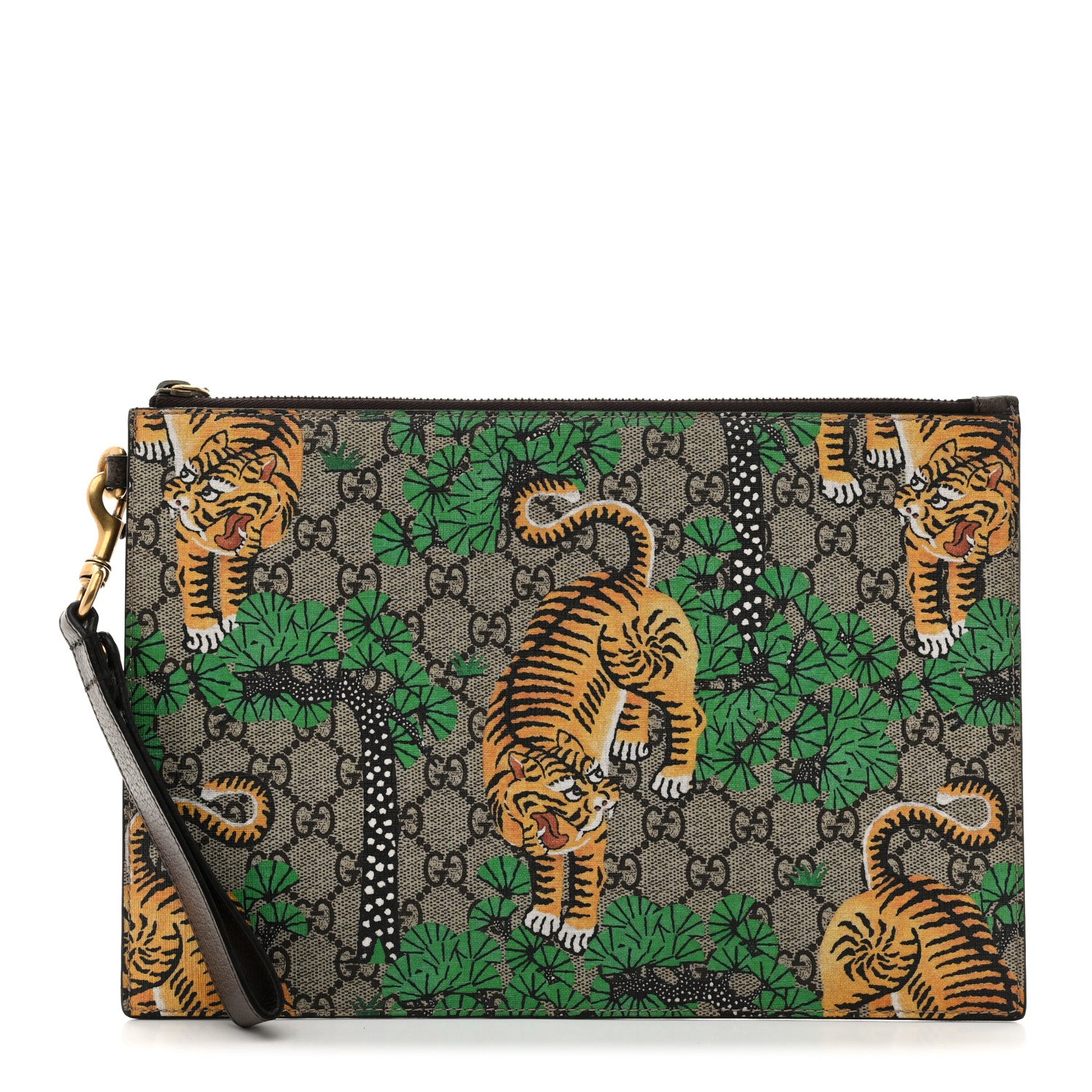 Gucci GG Supreme Monogram Bengal Zip Wristlet Pouch Beige Yard 1 of 7