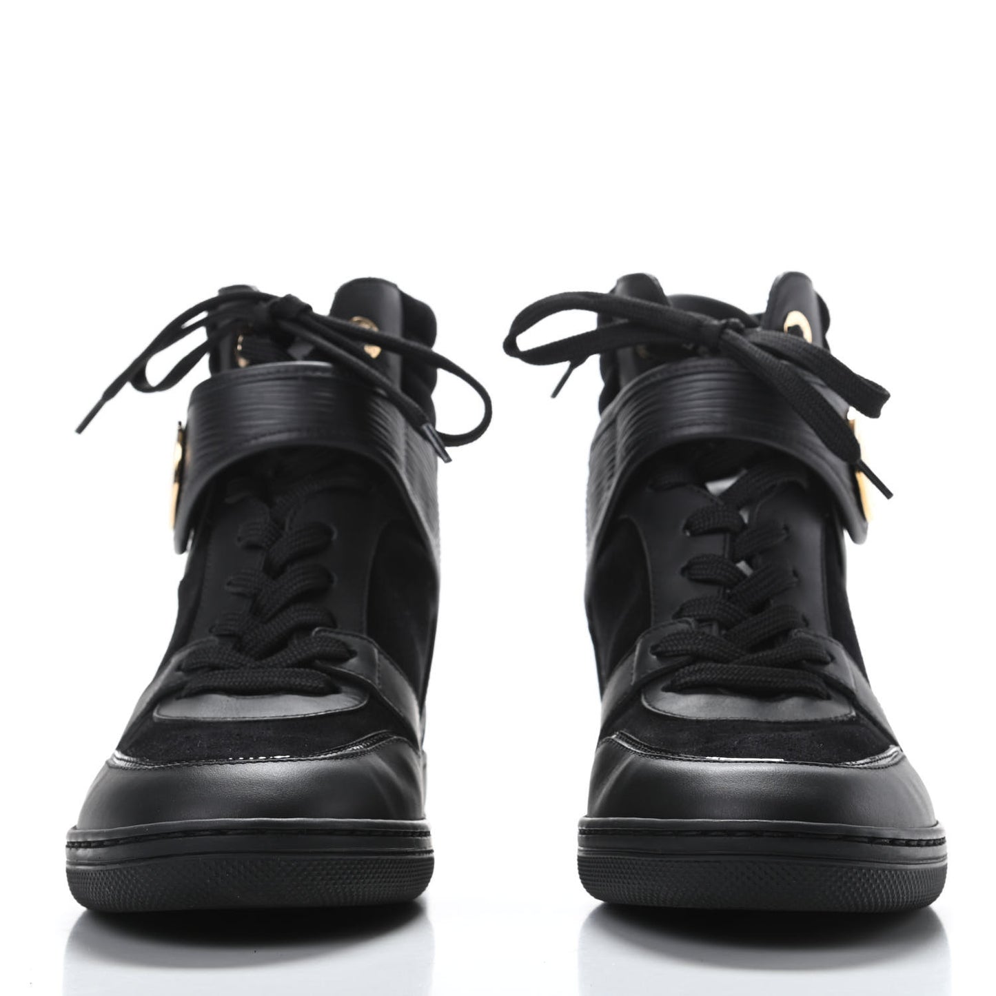 Epi Suede Postmark Wedge Sneakers 38 Black