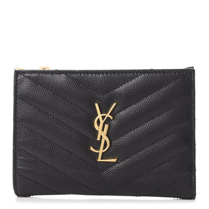 Saint Laurent Grain De Poudre Matelasse Chevron Monogram Zipped Two-Part Wallet Black 1 of 6