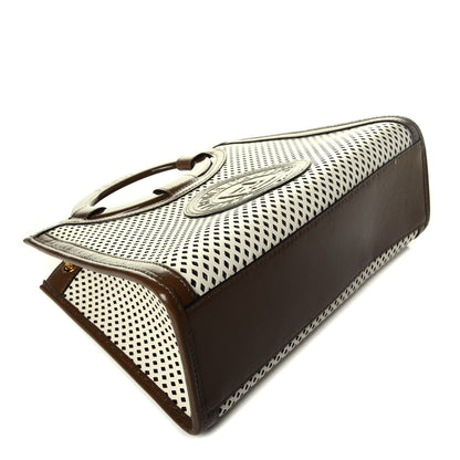 Fendi Vitello Liberty Glossy Lambskin Perforated Small Runaway Shopper Tote White Ice Rust Maya 4 of 8