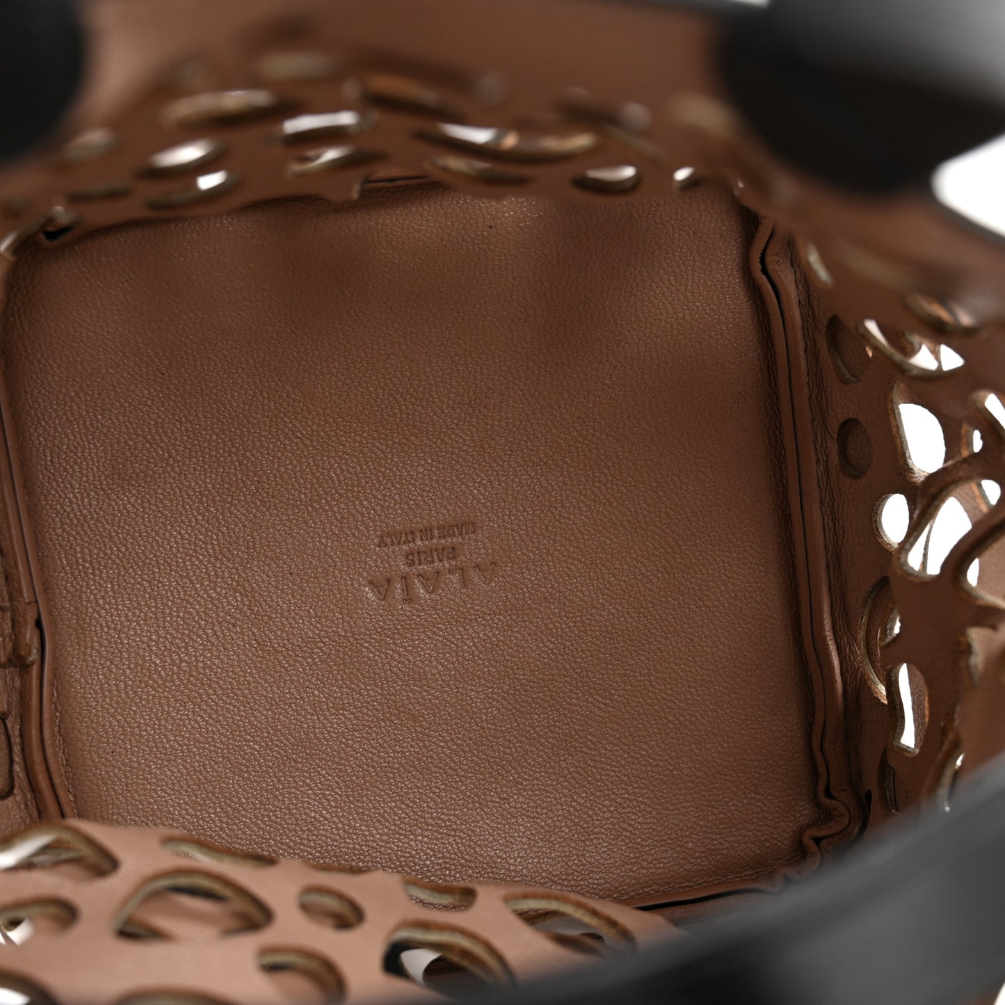 Calfskin Laser Cut Bucket Bag Black White