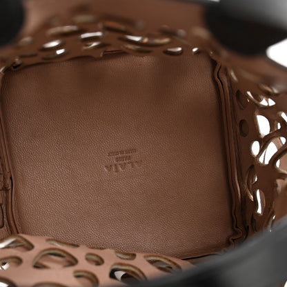 Alaia Calfskin Laser Cut Bucket Bag Black White 16 of 34