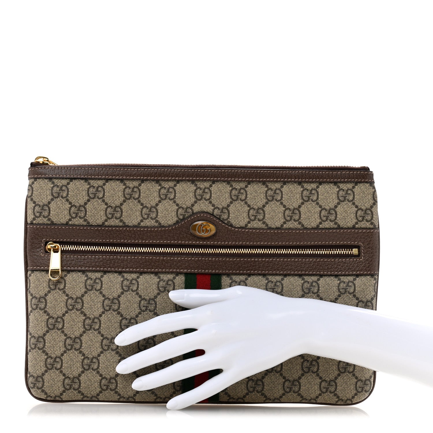 Gucci GG Supreme Monogram Large Ophidia Pouch Clutch Brown 2 of 9