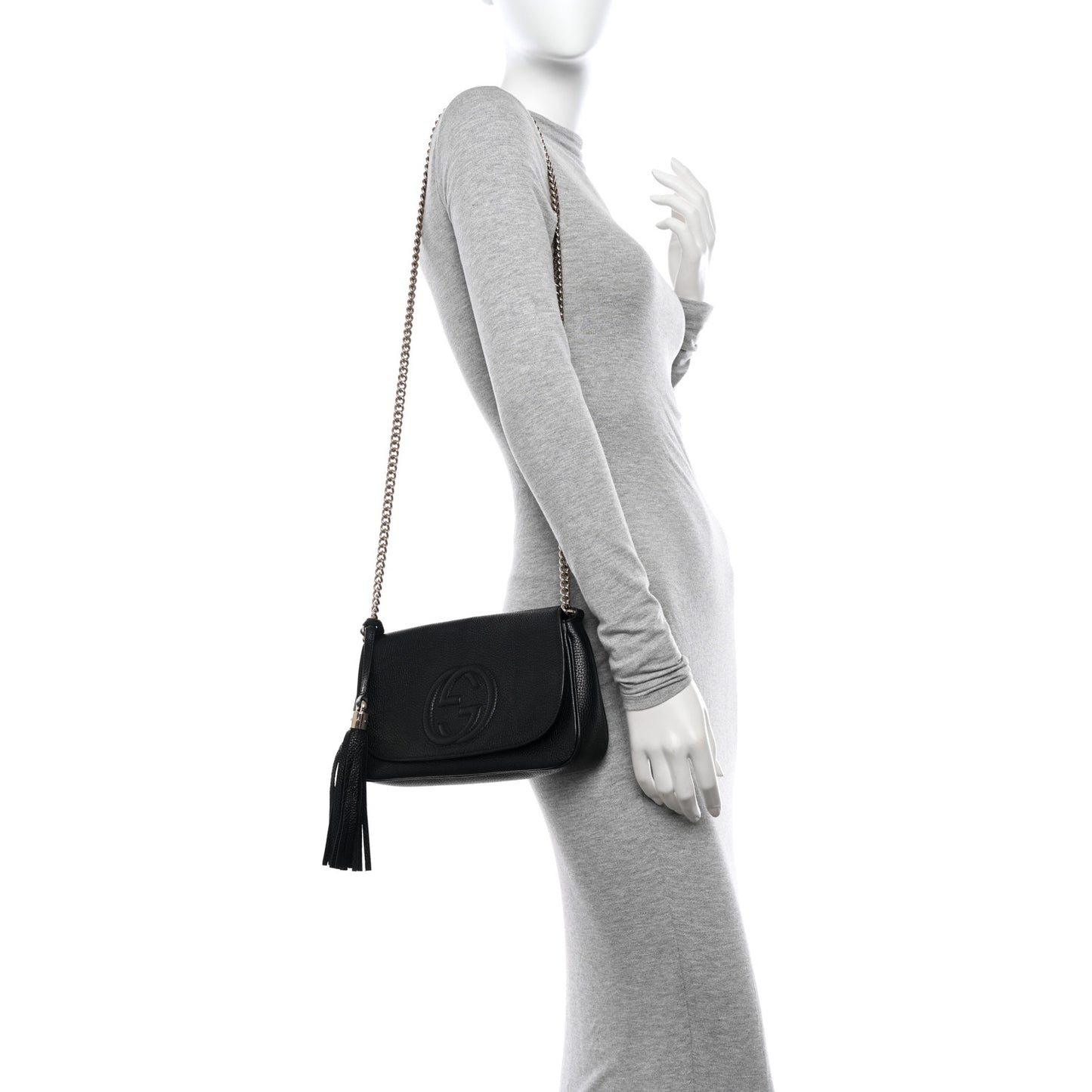 Pebbled Calfskin Medium Soho Flap Crossbody Black