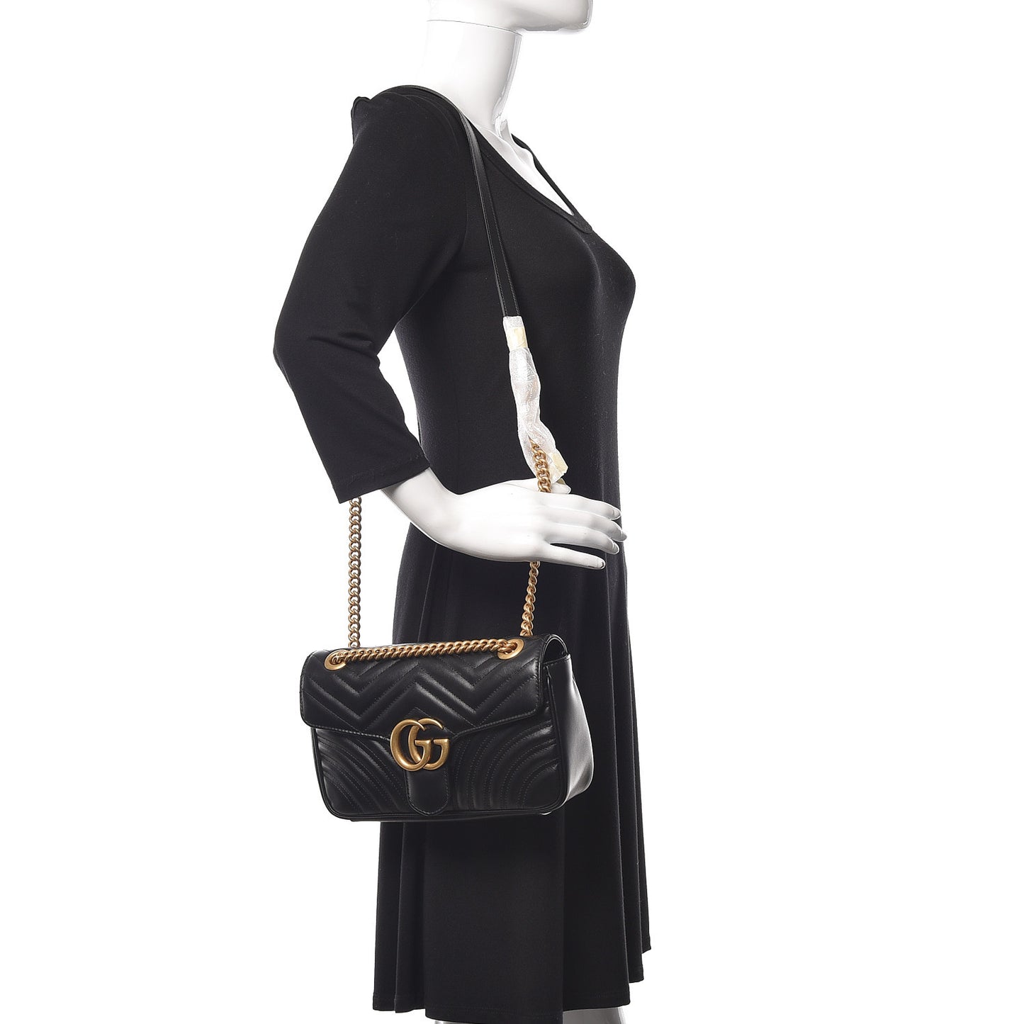 Calfskin Matelasse Small GG Marmont Shoulder Bag Black