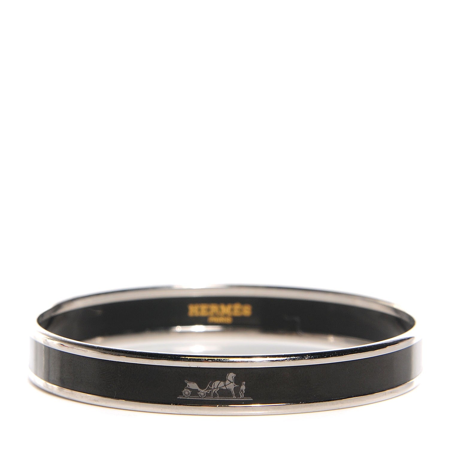 Hermes Enamel Printed Caleche Narrow Bracelet 70 Black 1 of 4