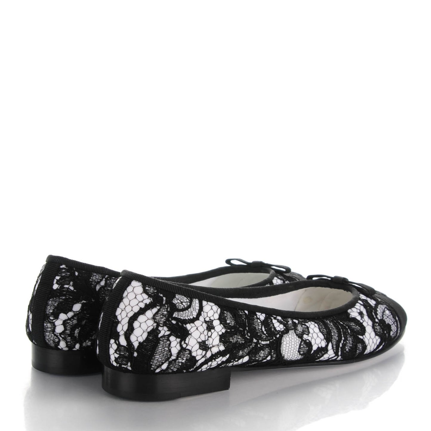 Lace Grosgrain Cap Toe CC Ballerina Flats 40.5 Black