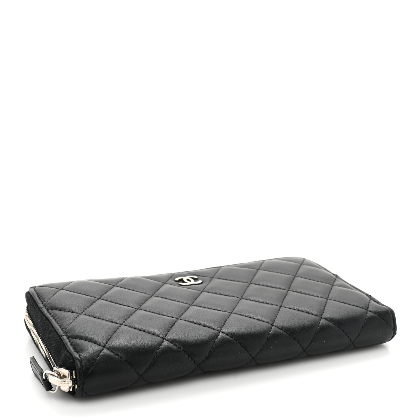 Lambskin Quilted Large Gusset Zip Around Wallet Black