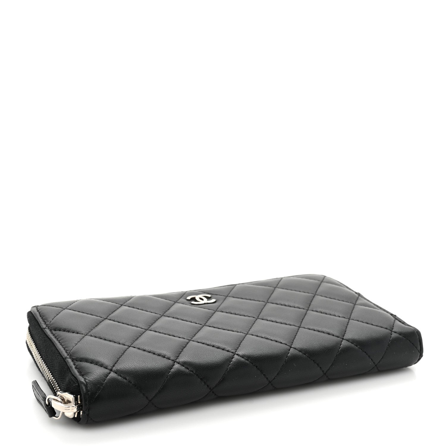 Chanel Lambskin Quilted Large Gusset Zip Around Wallet Black 4 of 15