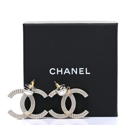 Chanel Crystal Pearl CC Drop Earrings Gold Silver 5 of 5