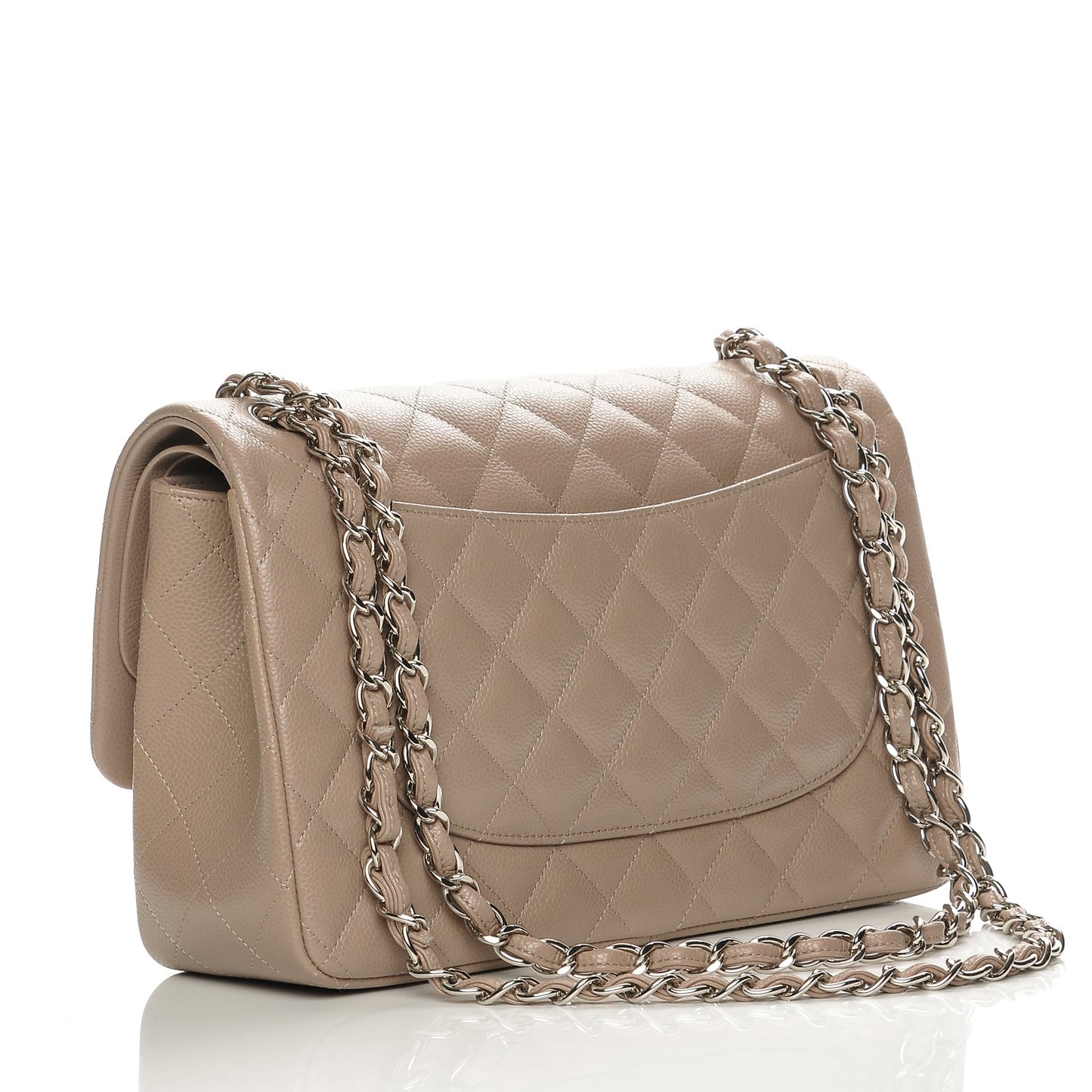 Caviar Quilted Jumbo Double Flap Beige