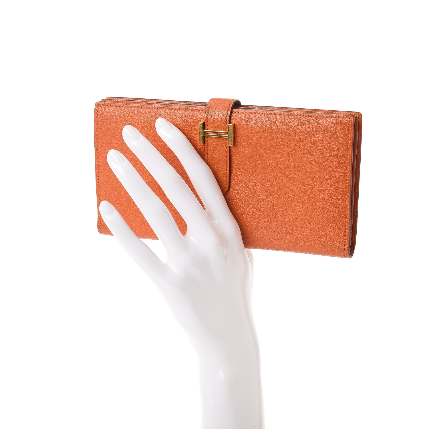 Hermes Chevre Mysore Bearn Gusset Wallet Orange 2 of 10