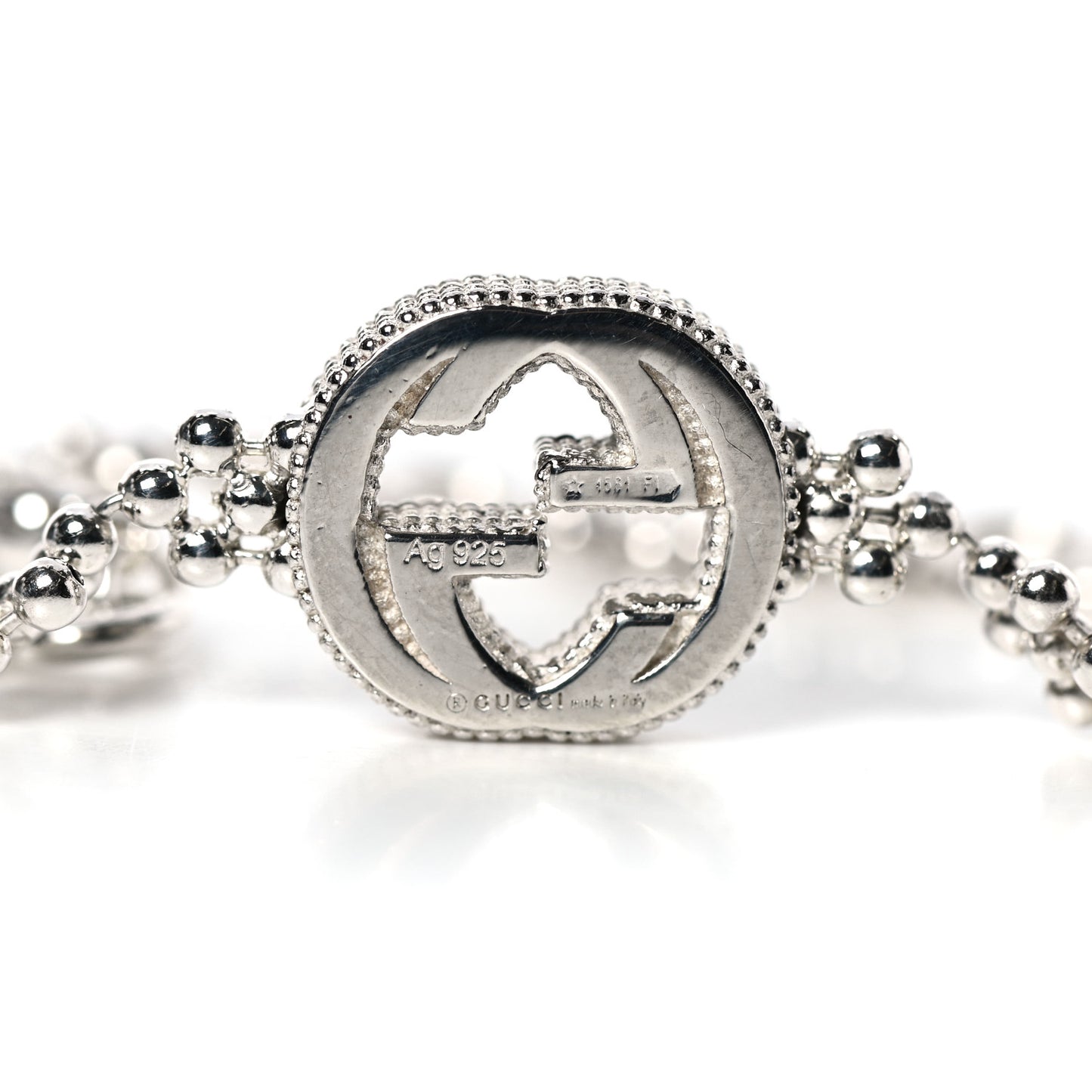 Sterling Silver Interlocking GG Beaded Flower Bracelet