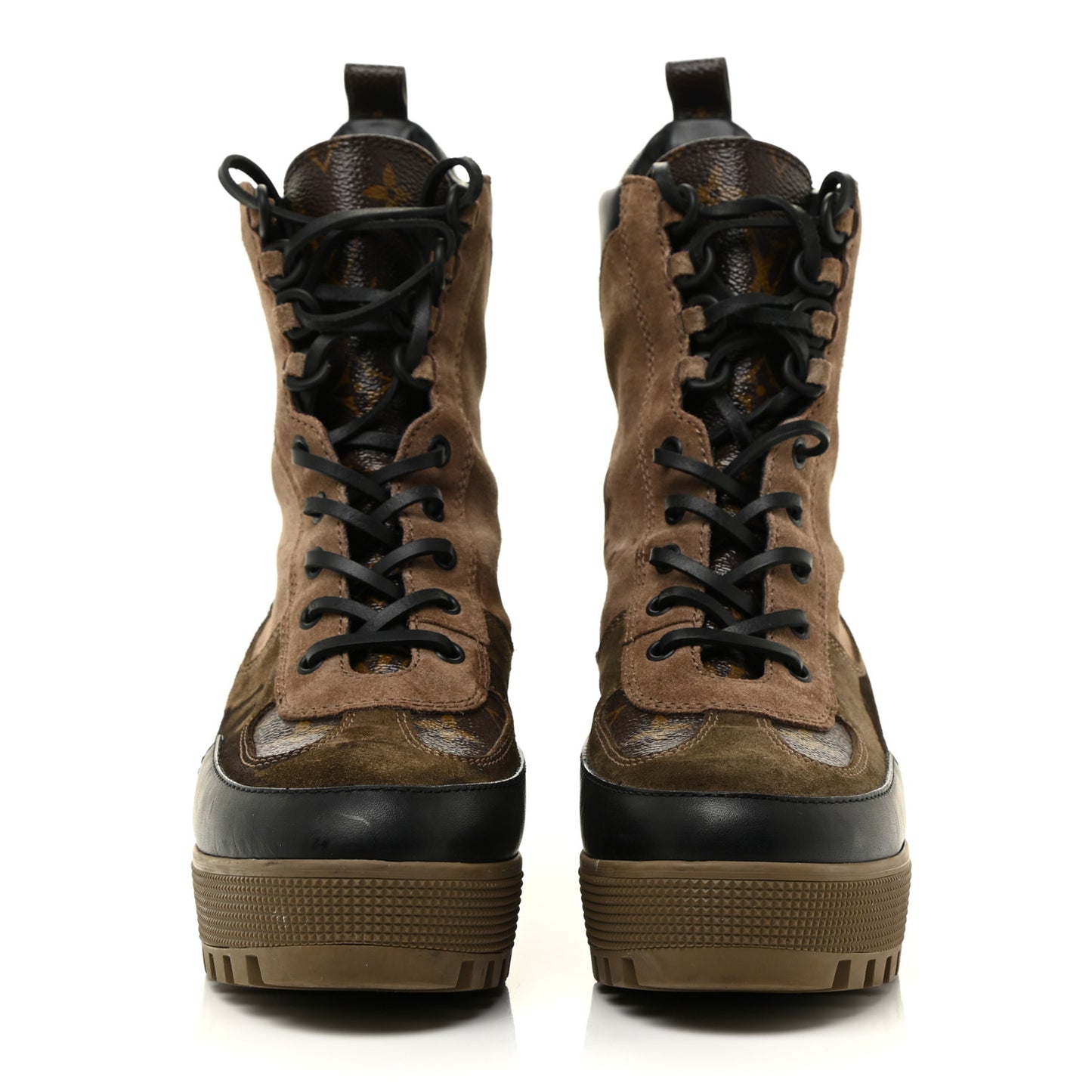 Suede Calfskin Monogram Laureate Platform Desert Boots 40 Taupe