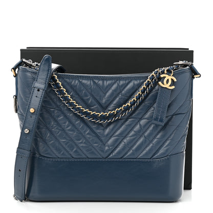Chanel Aged Calfskin Chevron Quilted Medium Gabrielle Hobo Blue 12 of 12