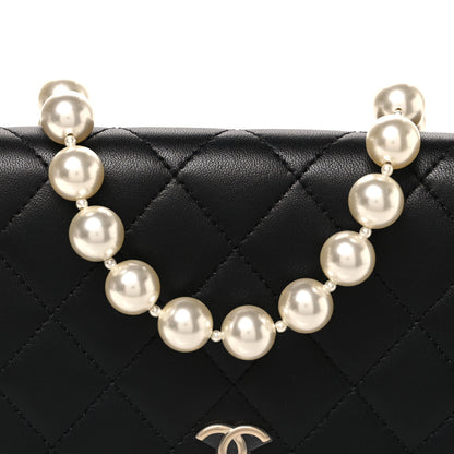 Chanel Lambskin Quilted Pearl Wallet On Chain WOC Black 8 of 12