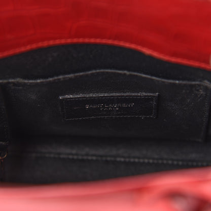 Saint Laurent Calfskin Crocodile Embossed Nano Sac De Jour Red 6 of 9