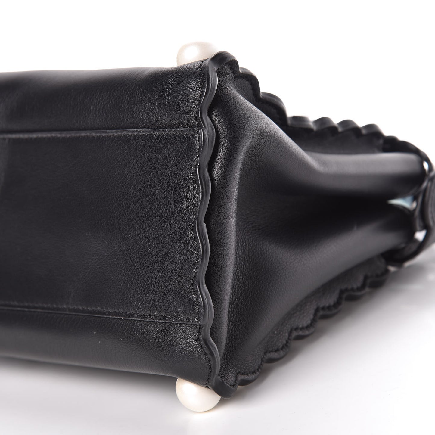 Vitello Seta Shiny Nappa Pearl Scallopped Studded Mini Peekaboo Iconic Satchel Black