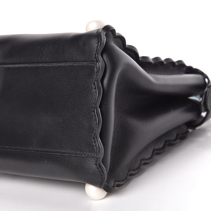 Fendi Vitello Seta Shiny Nappa Pearl Scallopped Studded Mini Peekaboo Iconic Satchel Black 12 of 13