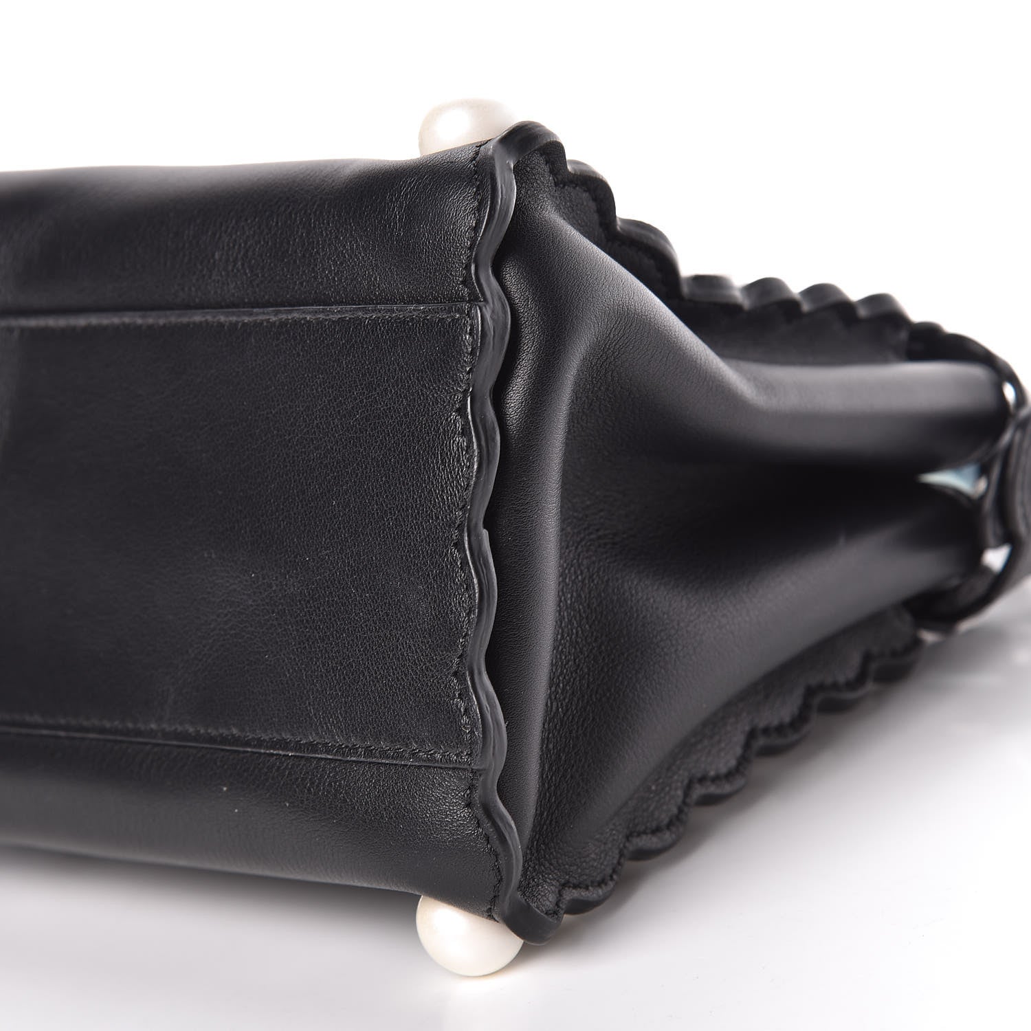 Fendi Vitello Seta Shiny Nappa Pearl Scallopped Studded Mini Peekaboo Iconic Satchel Black 12 of 13