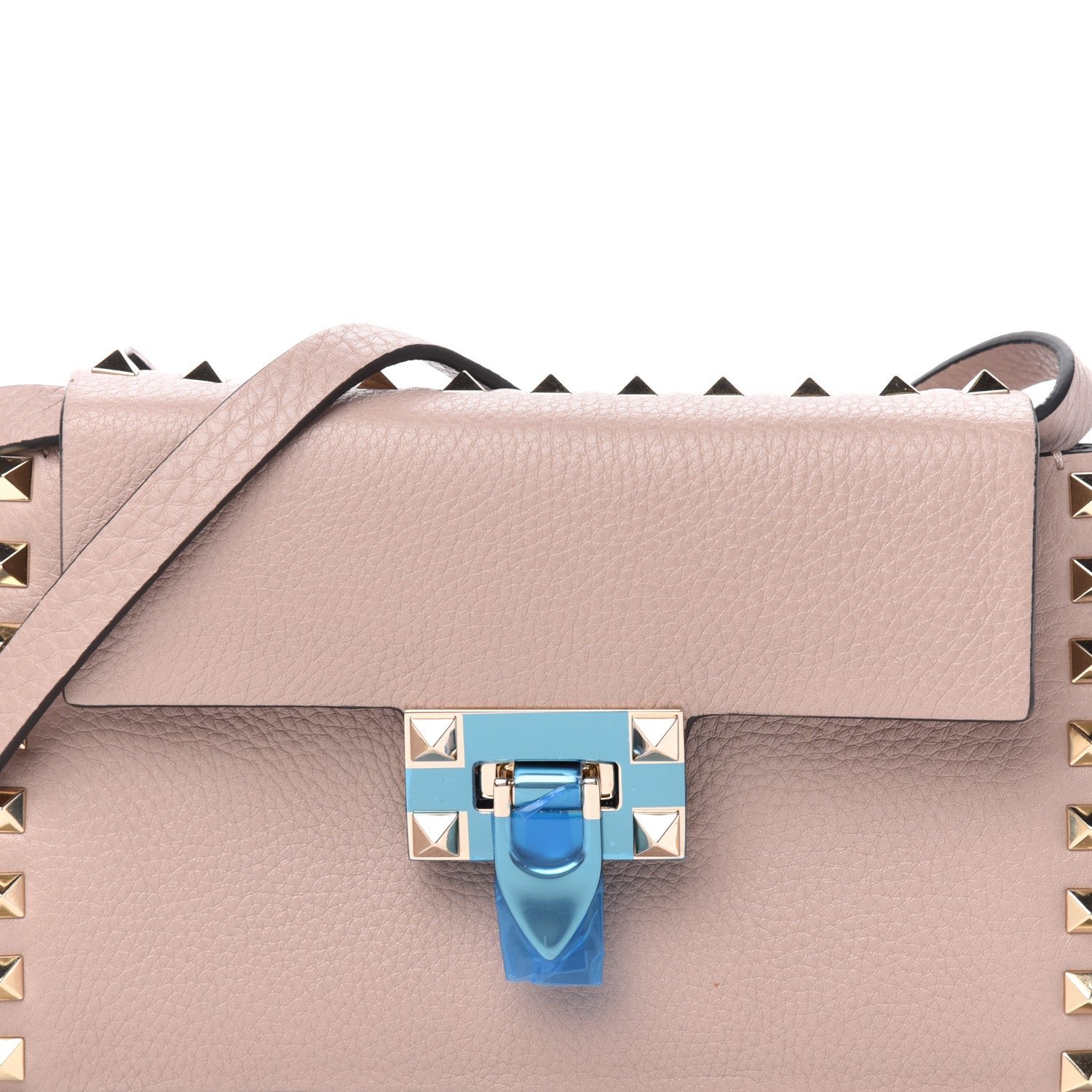 Valentino Garavani Pebbled Calfskin Small Rockstud Overlay Flap Shoulder Bag Poudre 9 of 9