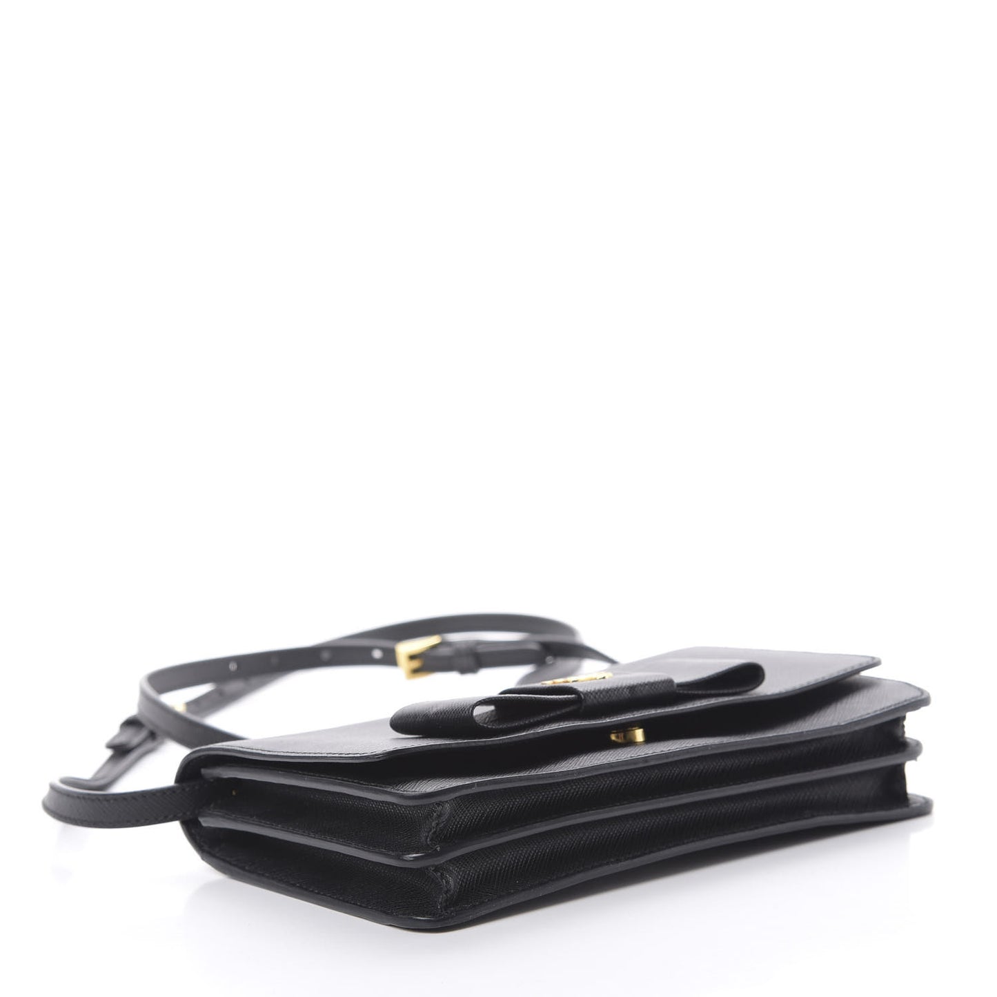 Saffiano Bow Flap Wallet Black