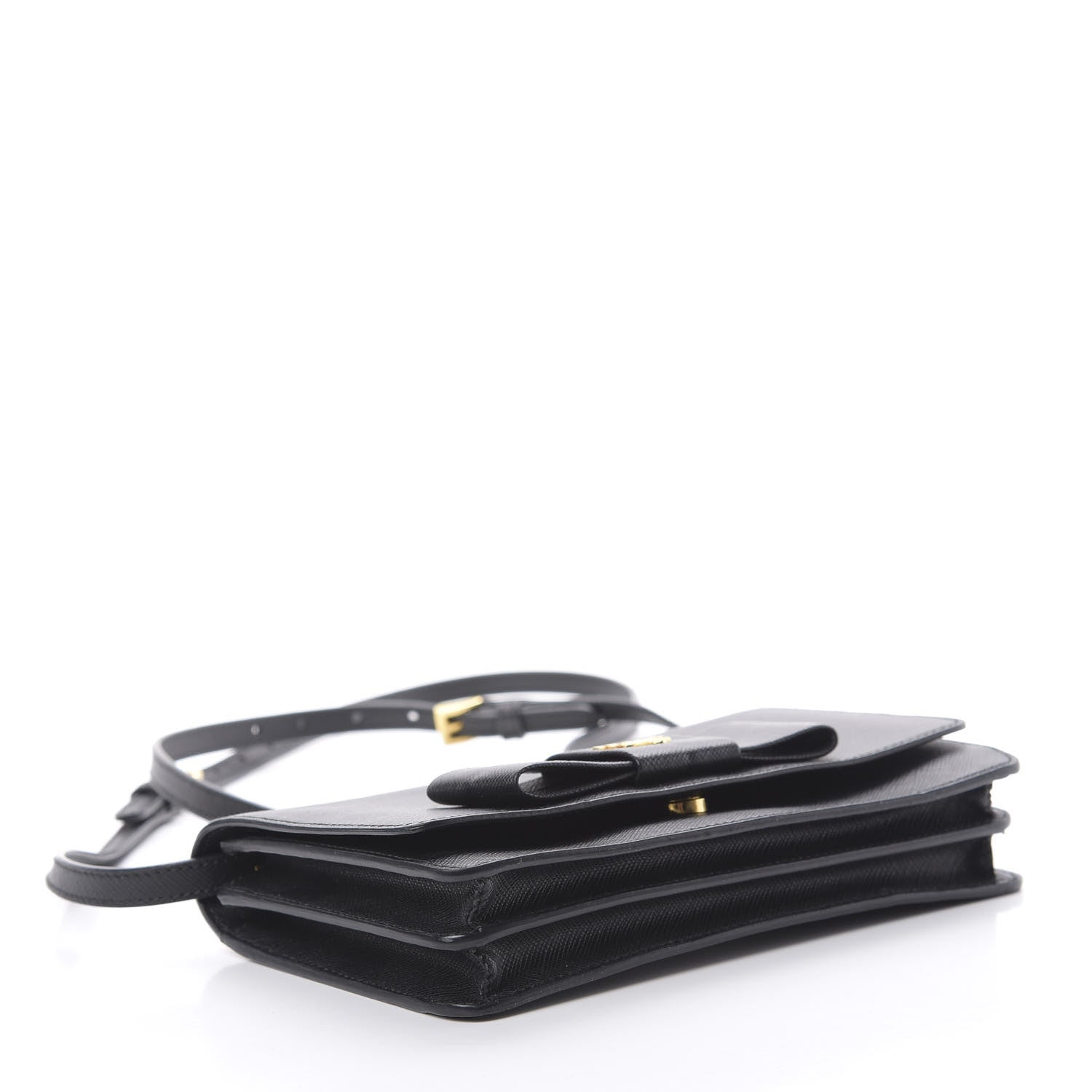 Prada Saffiano Bow Flap Wallet Black 4 of 11