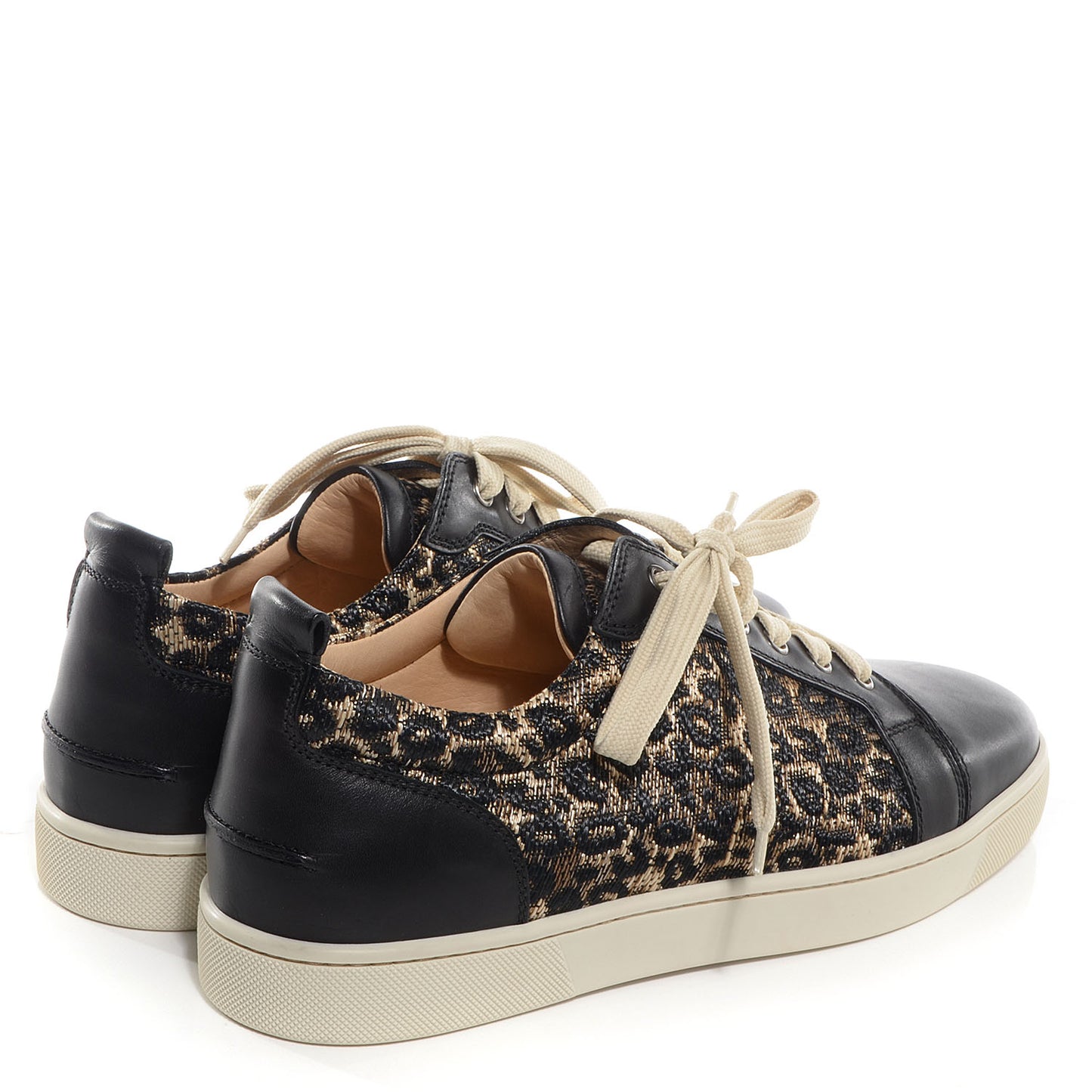 Calfskin Paille Leopard Louis Junior Mens Flat Sneakers 44 Black Beige